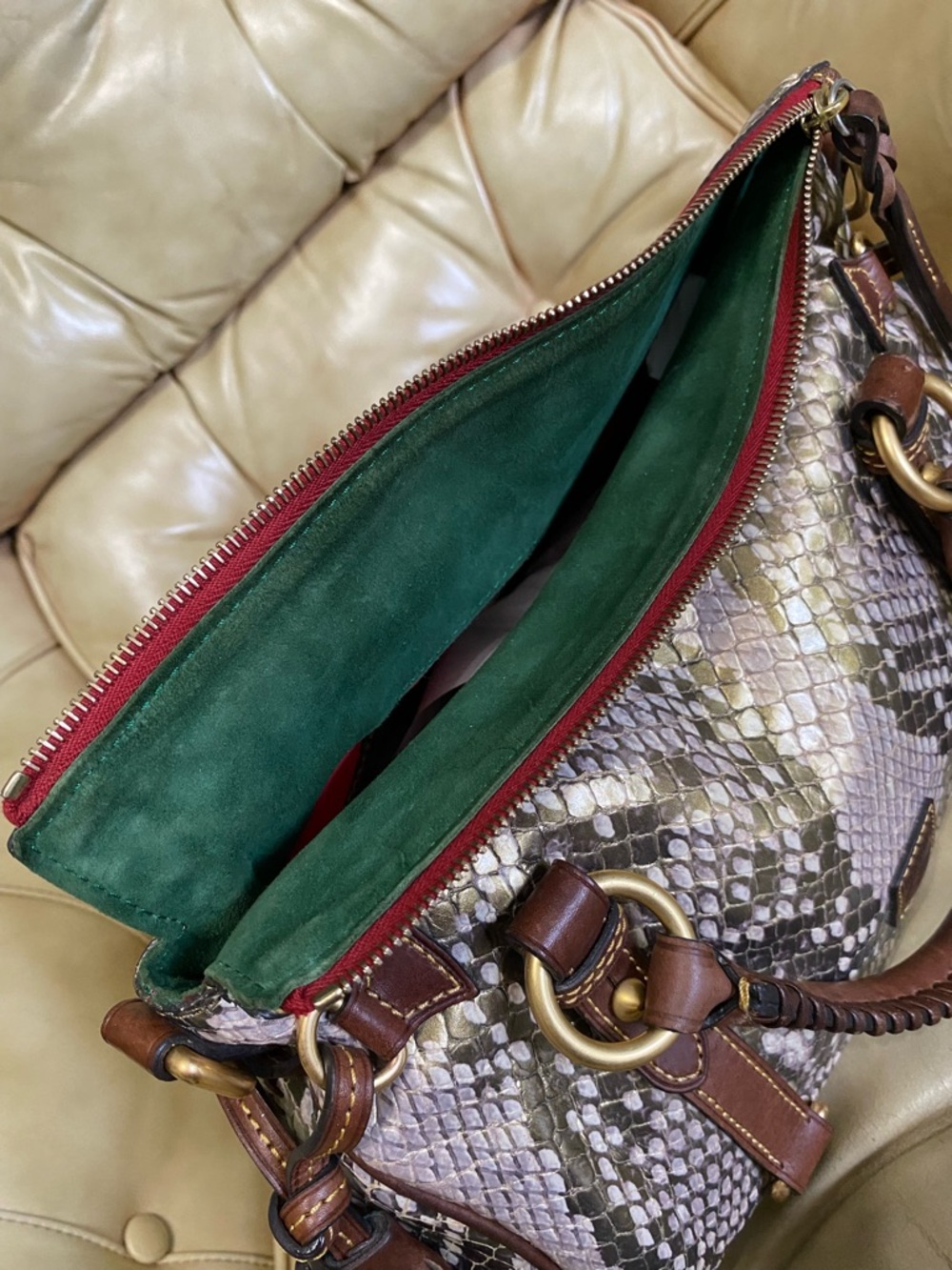 RARE Dooney & Bourke Python Satchel Florentine Gold/Green Leather - Picture 13 of 15
